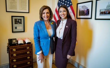 U.S. House Speaker Pelosi all smiles after meeting with Ocasio-Cortez