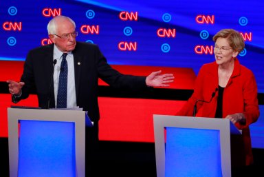 Sanders and Warren defend progressive policies in U.S. Democratic debate