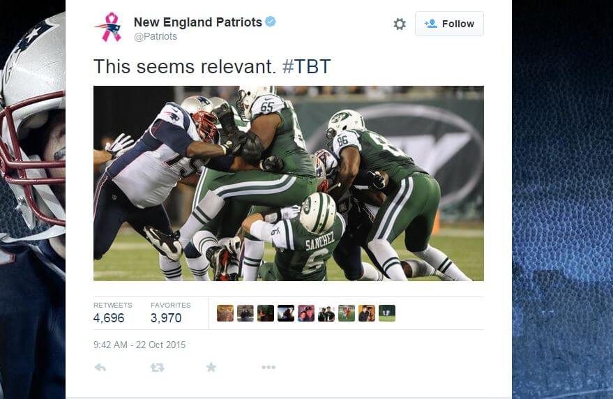 Patriots send a Buttfumble #TBT tweet the Jets’ way ahead of game
