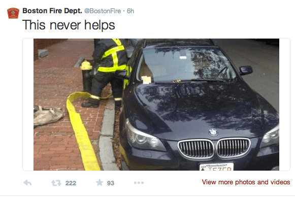 Boston Fire catches flak for sparing BMW parked in front of hydrant