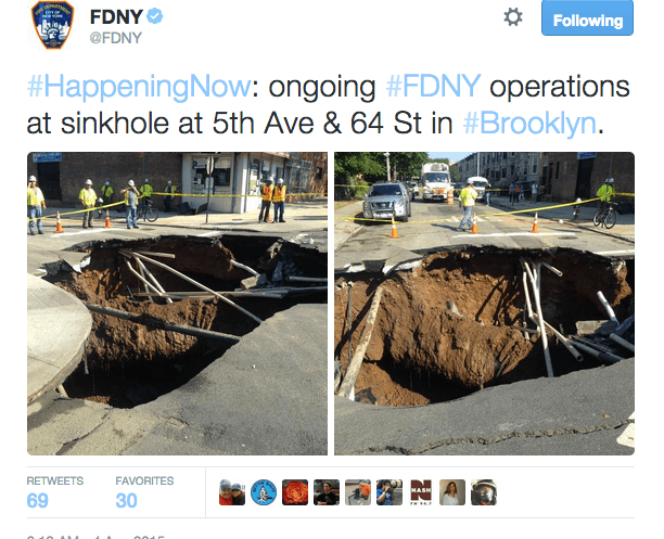 BREAKING: Large sink hole opens in Brooklyn, no injuries reported