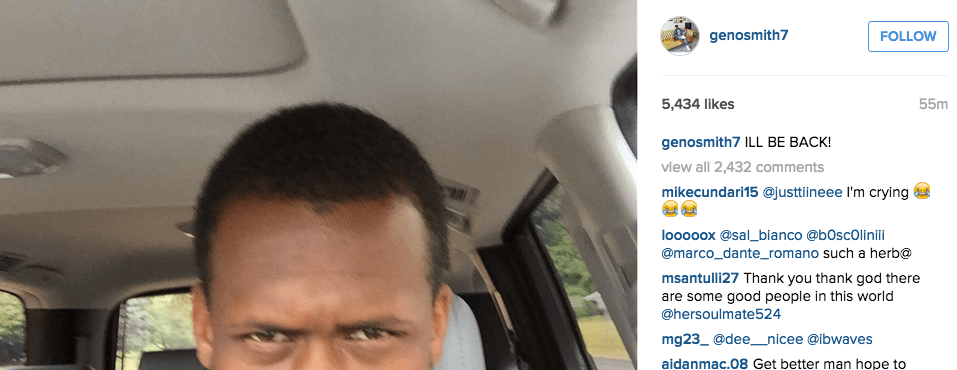 Geno Smith posts selfie, says “I’ll be back!”