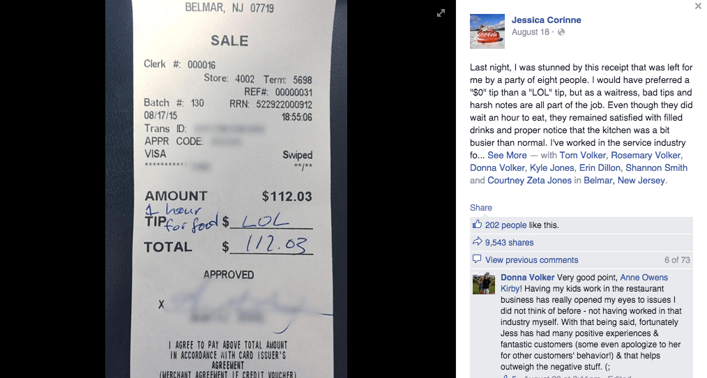 Waitress claims customers left “LOL” as a tip