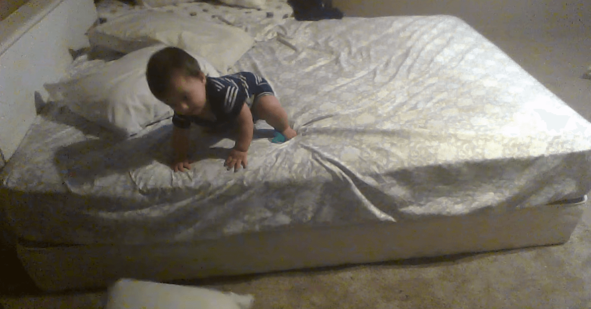 VIDEO: Cute, smart baby uses pillows to break his fall