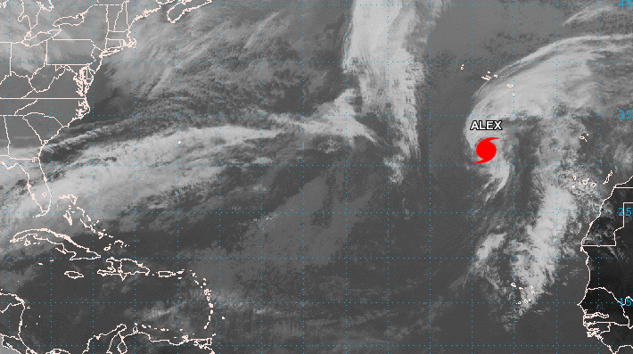 Alex strengthens into rare winter hurricane, rips through Atlantic