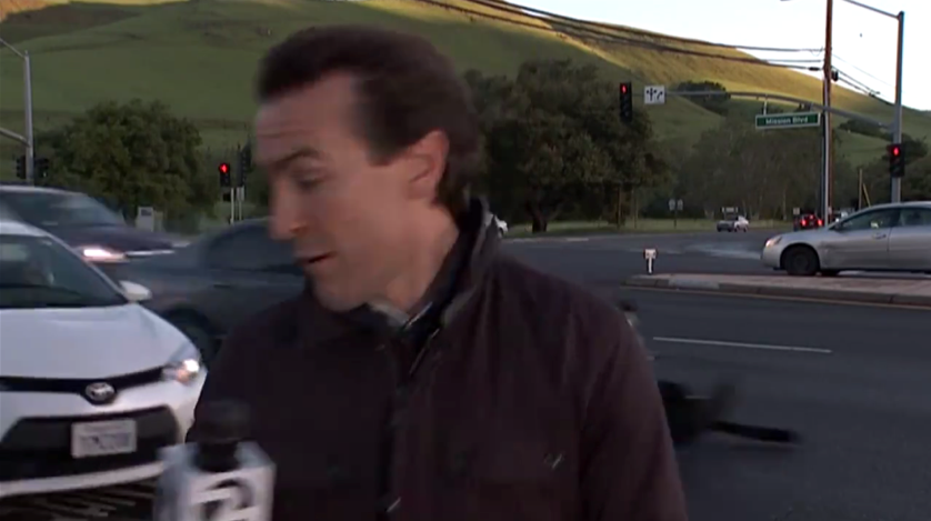 Watch a reporter nearly get hit by car on live TV