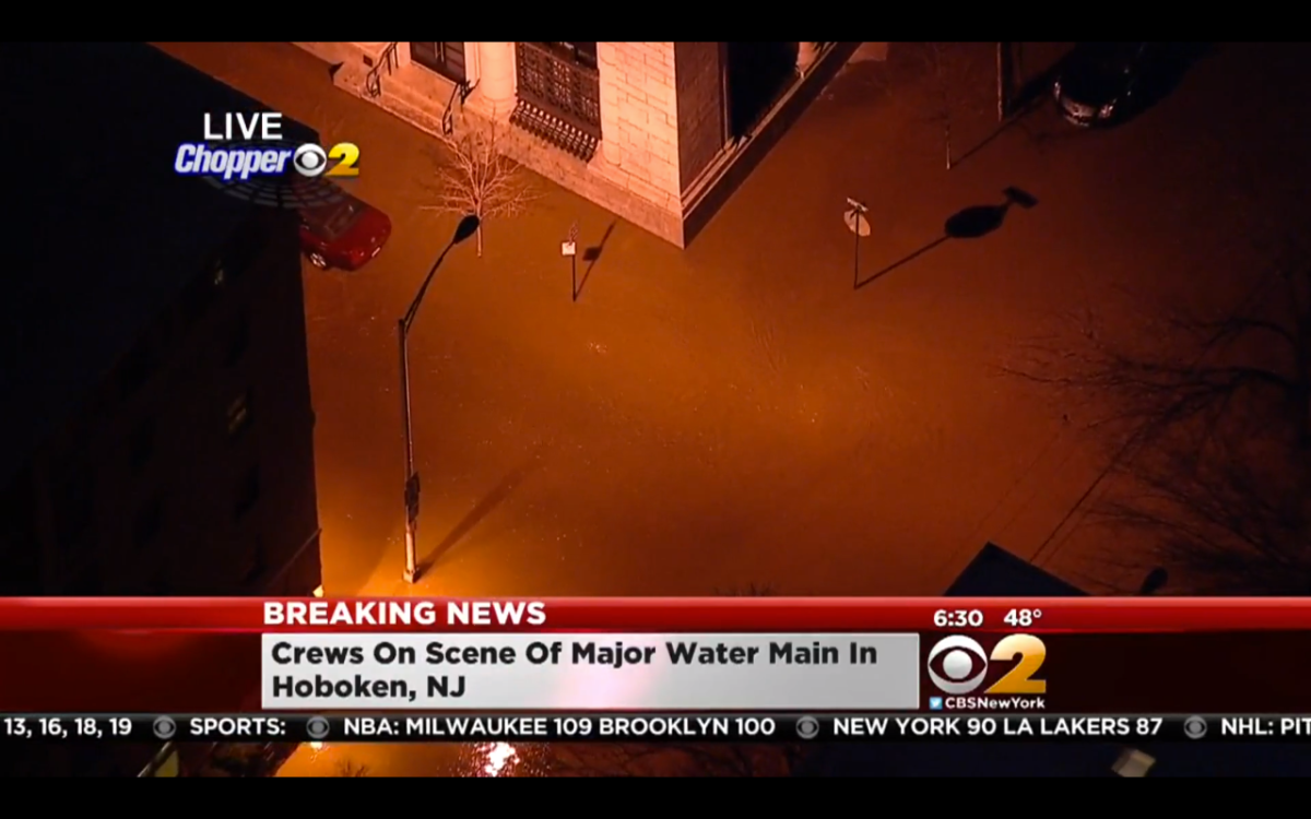 Water main break floods streets of Hoboken