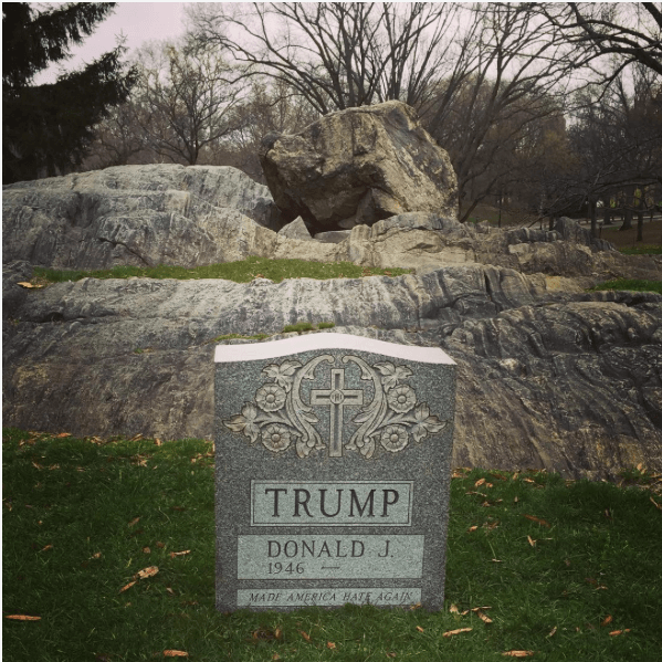 Creepy Trump tombstone appears in Central Park