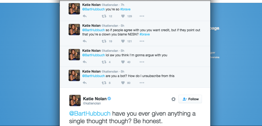 Bart Hubbuch deletes Twitter account after Katie Nolan tweet