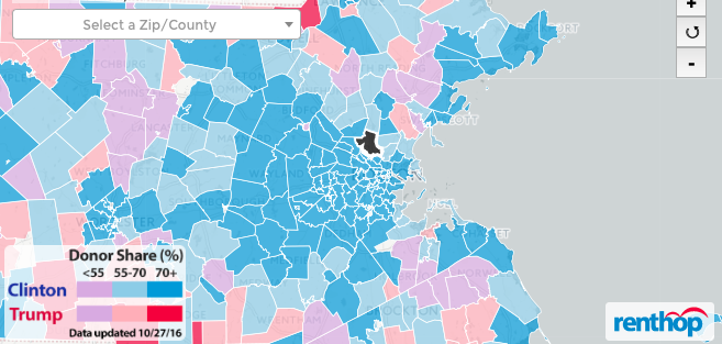 Map shows which Boston-area neighborhoods donated to Trump, Clinton
