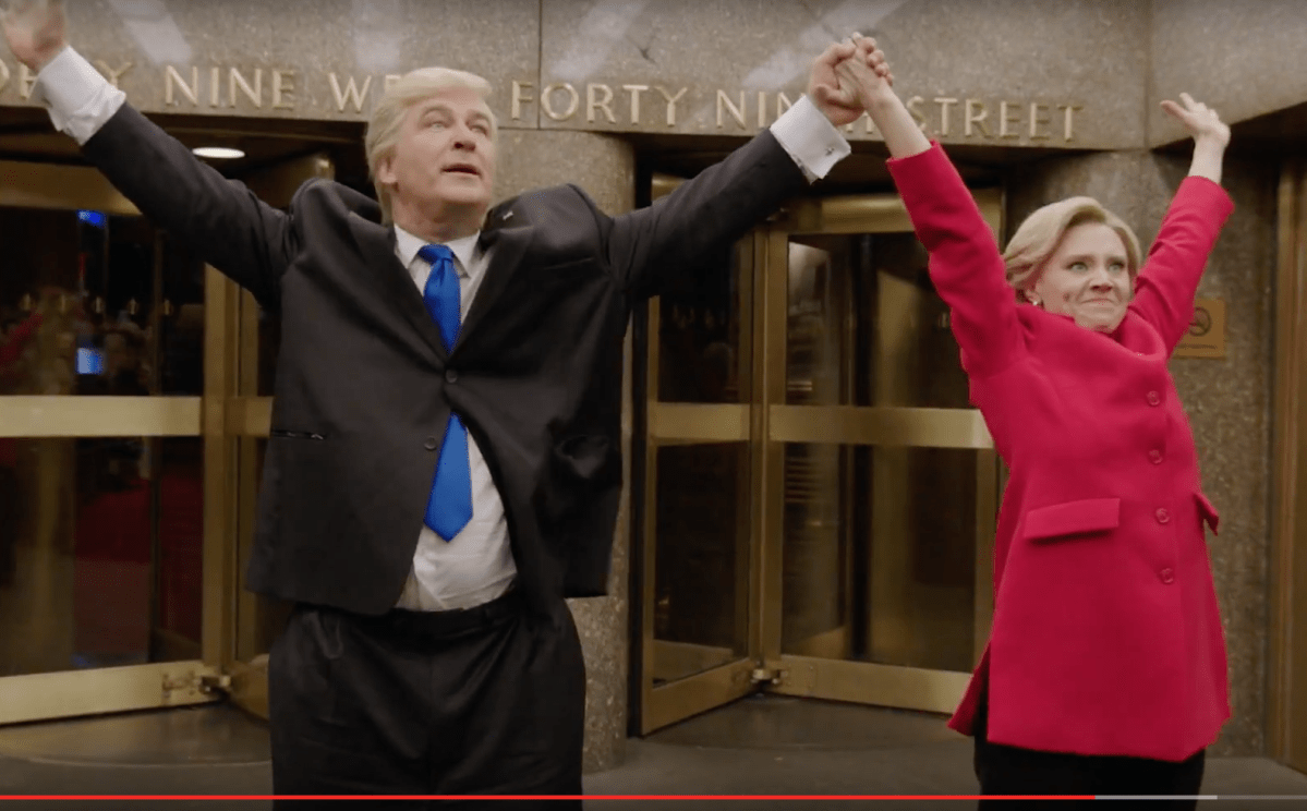 Trump kisses Putin on SNL, then drops shtick to urge viewers to vote