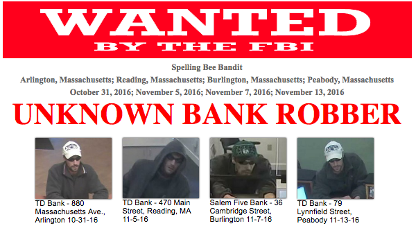 ‘Spelling bee bandit’ wanted for multiple bank robberies