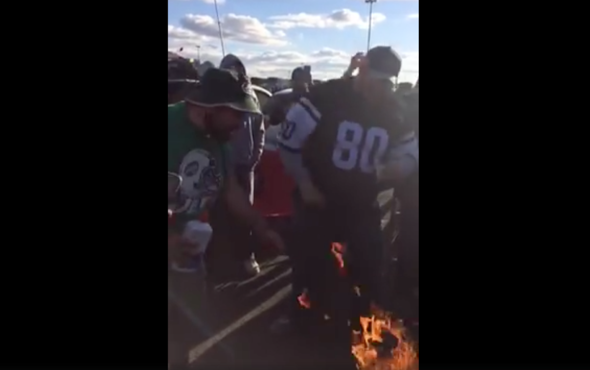 Frustrated Jets fans burn (Patriots) things in hopes of ending curse