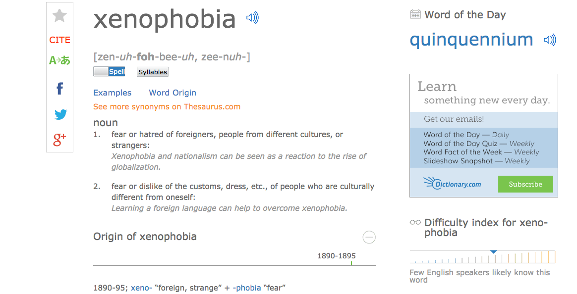 ‘Xenophobia’ is Dictionary.com’s 2016 word of the year