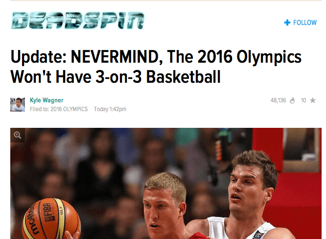 Deadspin post on 3-on-3 basketball at 2016 Rio Olympics wrong, Kyle Wagner