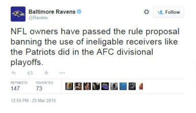 Ravens Twitter account says Patriots used ‘Ineligable’ receivers
