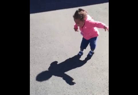 Video of girl running away from her own shadow in terror goes viral