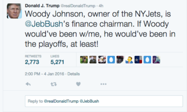Donald Trump Twitter feed makes fun of New York Jets owner Woody Johnson