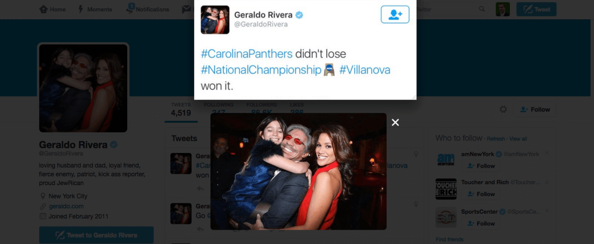 Geraldo Rivera blows it on Twitter by offering support to the poor Carolina