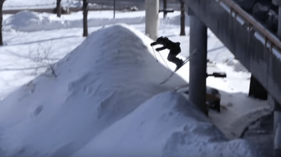VIDEO: Skier jumps from top of Alewife Station