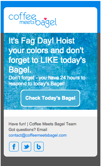 Dating app Coffee Meets Bagel accidentally celebrates ‘F– Day’