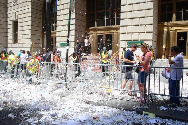 Friday’s parade resulted in 29.6 tons of debris