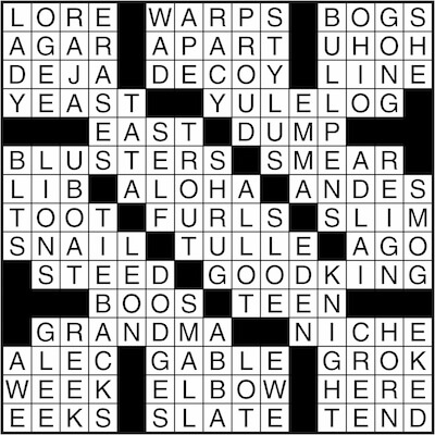 Crossword puzzle answers: December 28, 2015