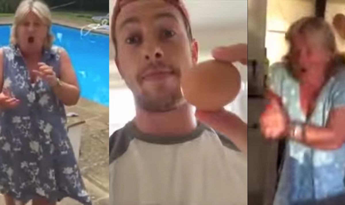 Prankster throws eggs at mom, she catches each one like a boss
