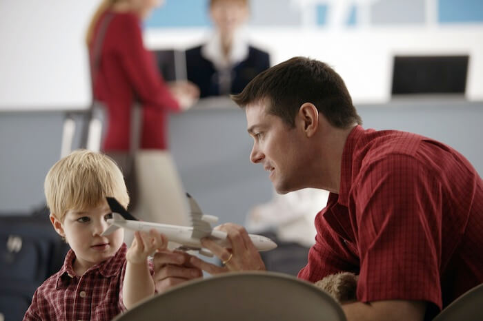 Baby and dad in airport