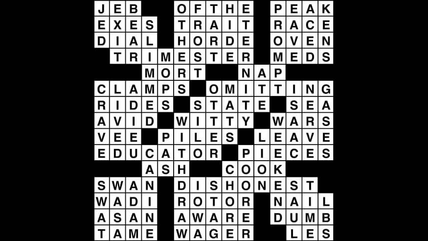 Crossword puzzle, Wander Words answers: September 5, 2019