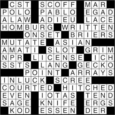 Crossword puzzle answers: April 11, 2016