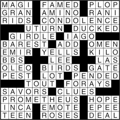 Crossword puzzle answers: April 12, 2016