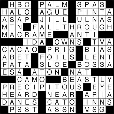 Crossword puzzle answers: August 18, 2016