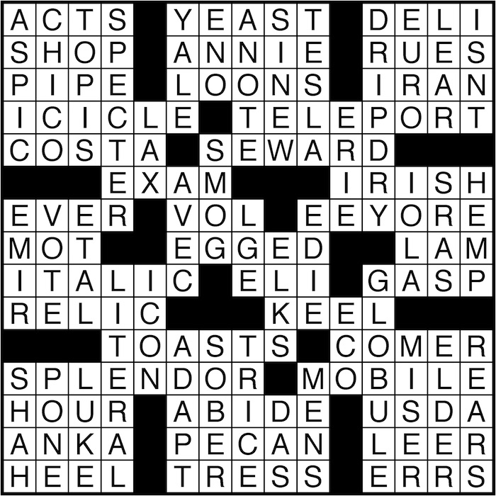 Crossword puzzle answers: August 23, 2016