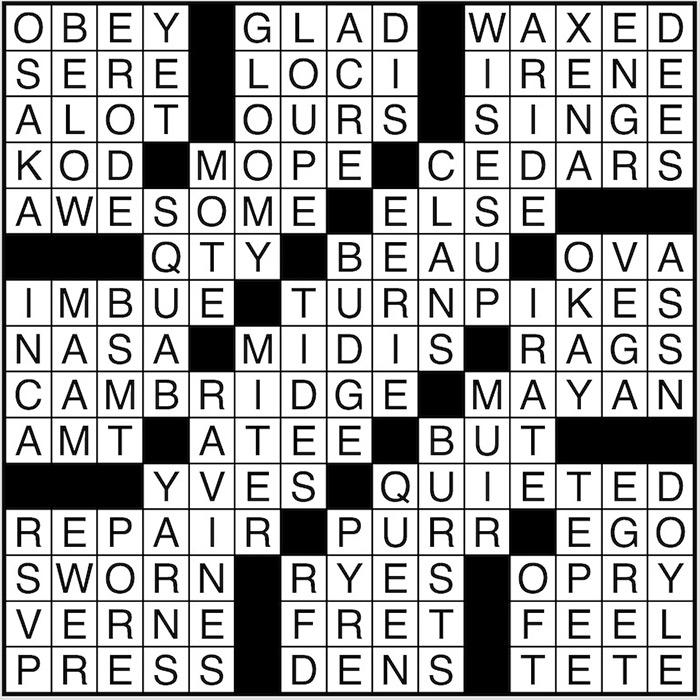 Crossword puzzle answers: August 29, 2016