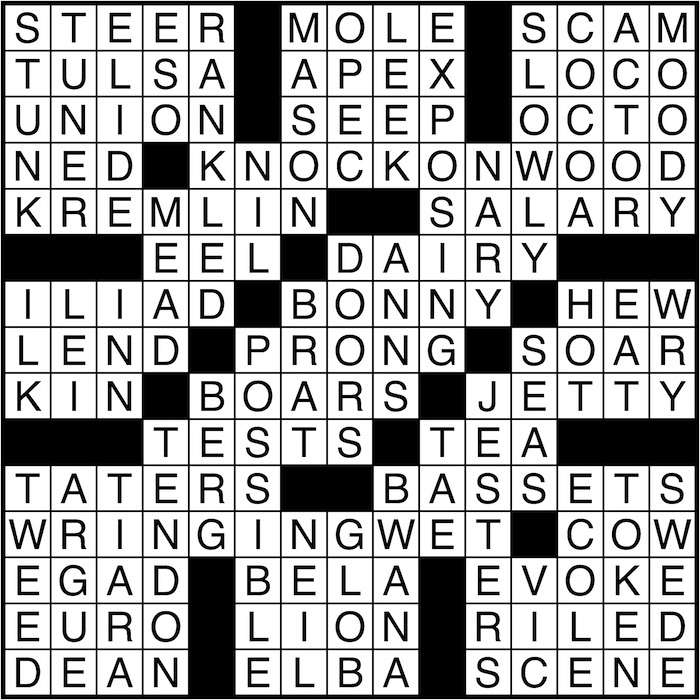 Crossword puzzle answers: August 31, 2016
