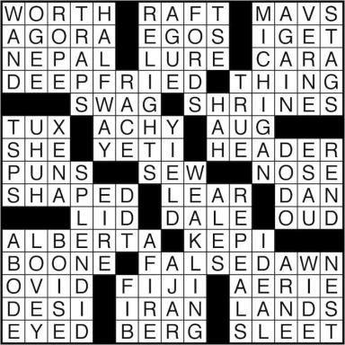 Crossword puzzle answers: August 3, 2016