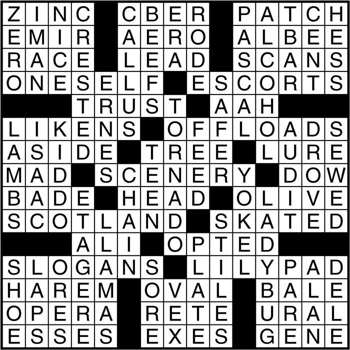 Crossword puzzle answers: December 21, 2016