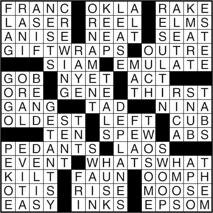 Crossword puzzle answers: December 23, 2015