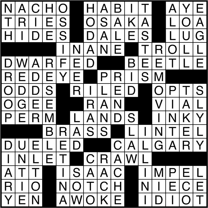 Crossword puzzle answers: December 29, 2016