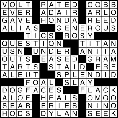 Crossword puzzle answers: December 30, 2016