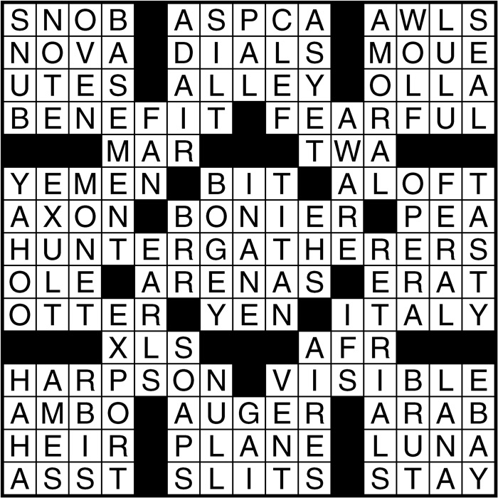 Crossword puzzle answers: December 14, 2016
