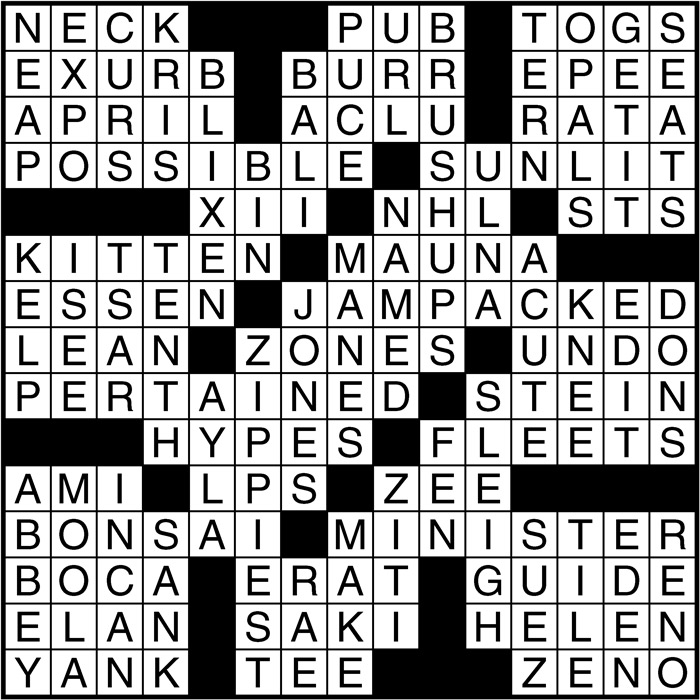 Crossword puzzle answers: December 19, 2016