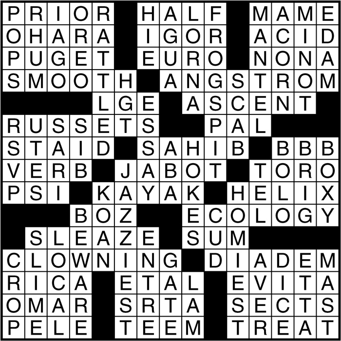 Crossword puzzle answers: December 22, 2016