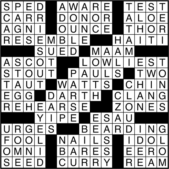 Crossword puzzle answers: December 2, 2016