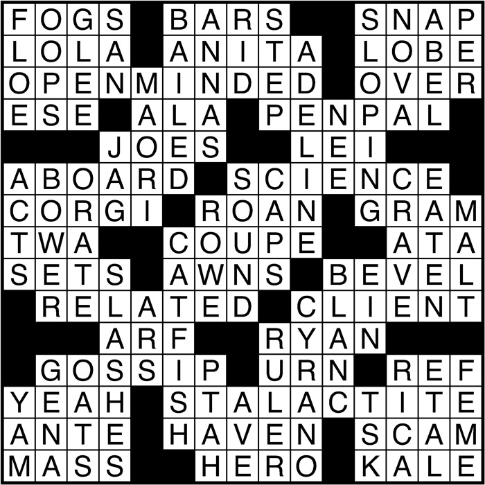 Crossword puzzle answers: December 5, 2016