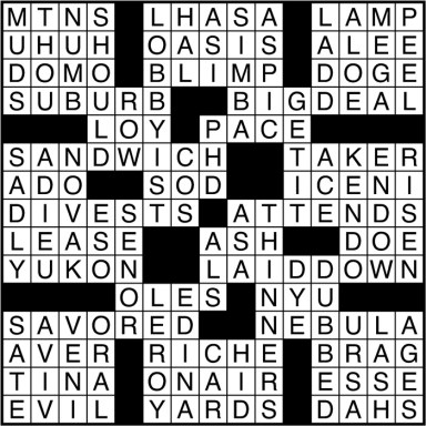Crossword puzzle answers: December 6, 2016