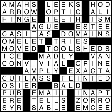 Crossword puzzle answers: December 9, 2016