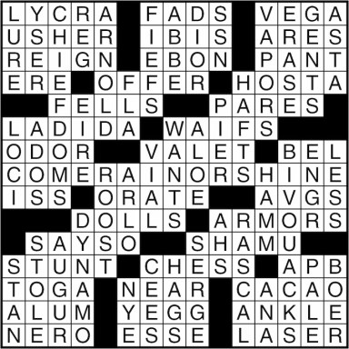 Crossword puzzle answers: February 18, 2016