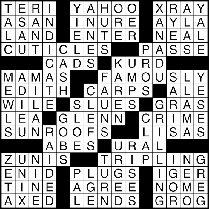 Crossword puzzle answers: February 19, 2016